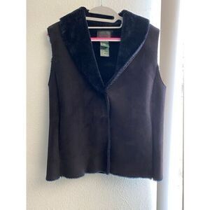 Vintage Ralph Lauren Black Velour with Faux Fur Collar & Lining Vest‎ (Size: M)